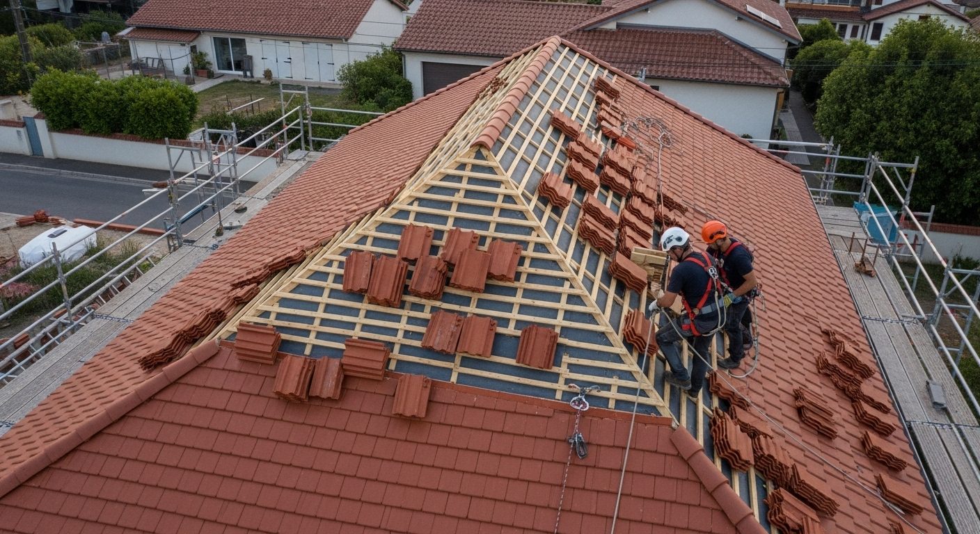 Artisans couvreurs au travail